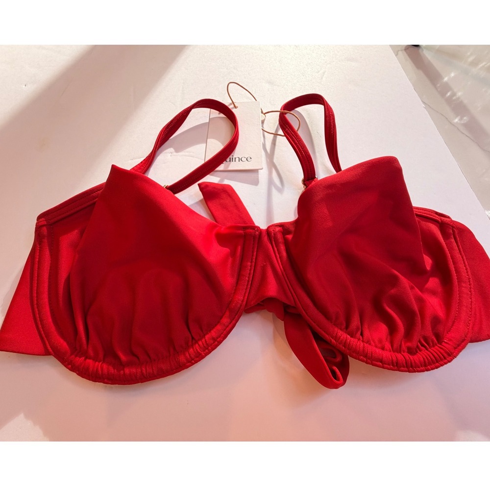 Quince Italian Demi Bikini Top Cherry Red Underwire NWT Women's M